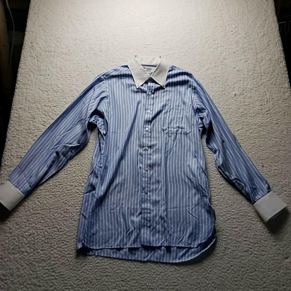 Turnbull & Asser Dress Shirt Mens L Blue Stripe Classic Fit Contrast Collar
